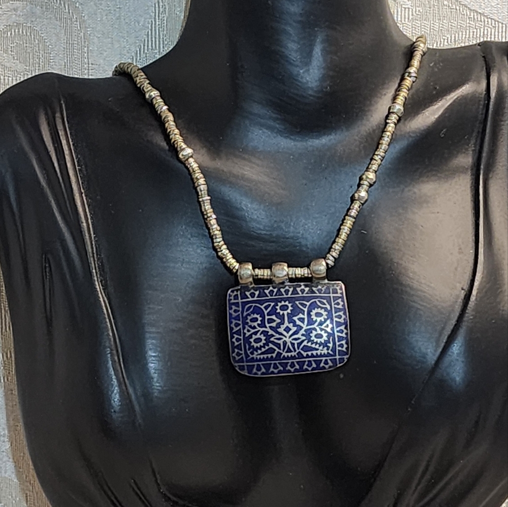 DNMD Limited ANTIQUE Silver Beaded Necklace With Lapis Accents & Enamel Necklace - Picture 13 of 16